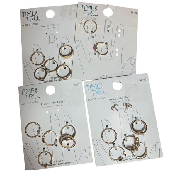 Time And Tru Gold-Tone Astrology-Themed Rings & Earrings Set Bundle - Picture 1 of 4